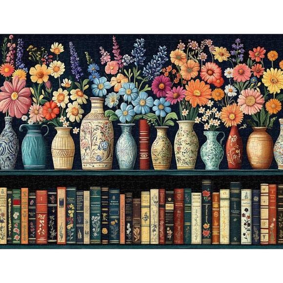 PICKFORU Wildflower VTG Flower Book Lover Bookshelf Library Jigsaw Puzzle 1000 p - Picture 4 of 8